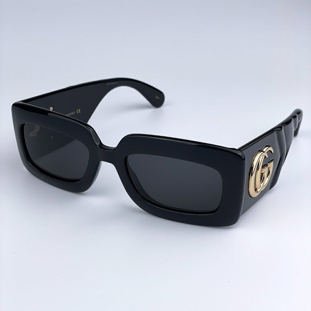 NEW Gucci GG0811S 001 Black Logo Gray Rectangle Anti-Reflective Unisex Sunglasse - Picture 6 of 12
